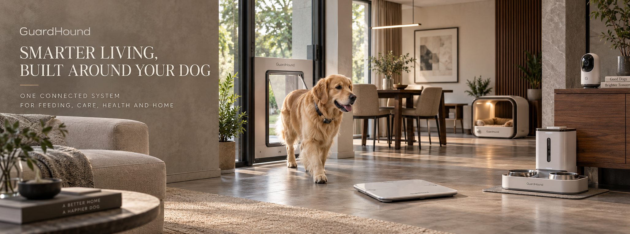 Anuncio de marca GuardHound · Visión general de productos inteligentes para perros