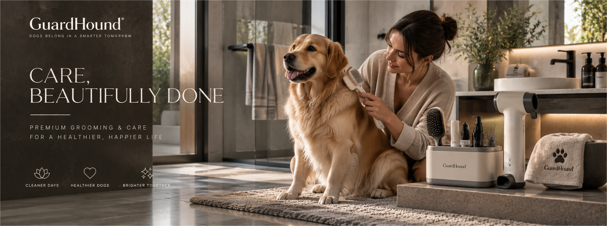 Publicidad de marca GuardHound · Baño y cuidado del perro